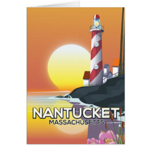 Cartão Poster de viagens de farol de Massachusetts Nantuc