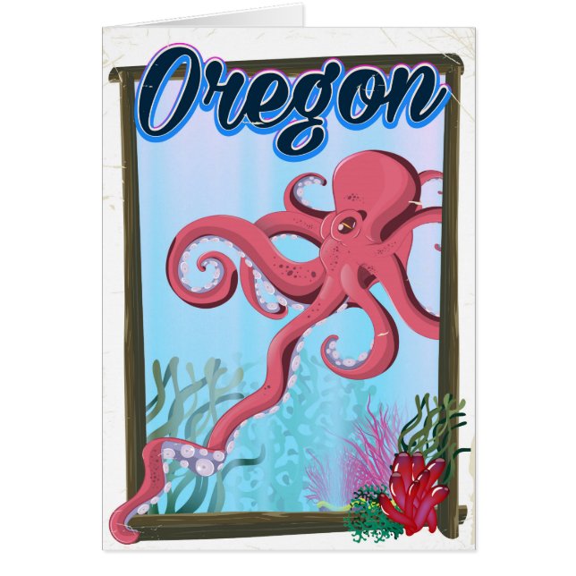 Cartão Poster de viagens de polvo de Oregon. (Frente)
