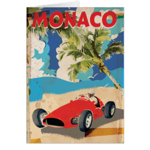 CARTÃO POSTER DE VIAGENS DE RACING DE MONACO VINTAGE