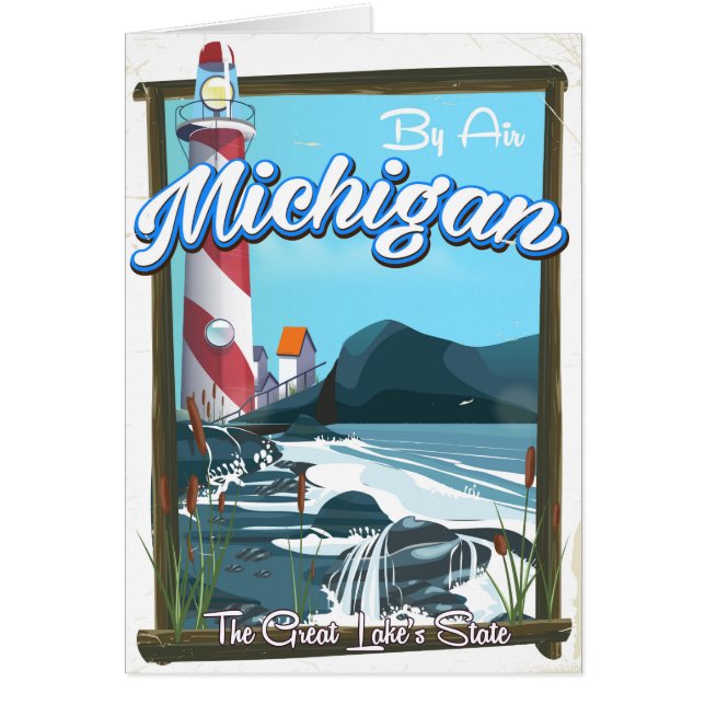 Cartão Poster de viagens do Farol de Michigan! (Frente)