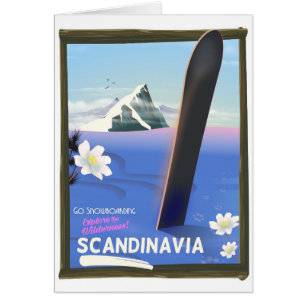 Cartão Poster de viagens do snowboard de Escandinávia