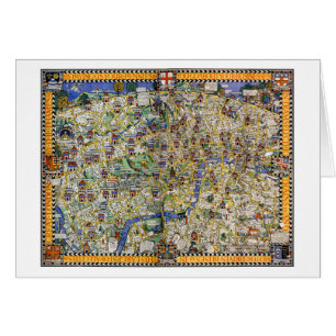 Cartão Poster do mapa do vintage de Londres restaurado