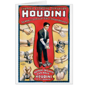 Cartão Poster vintage 1909 do mágico de Houdini