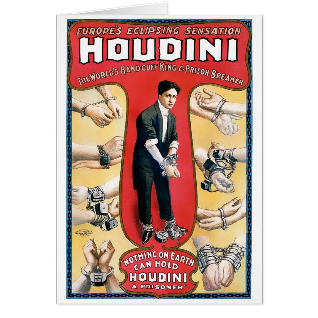 Cartão Poster vintage 1909 do mágico de Houdini (Frente)