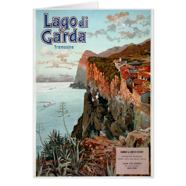 Cartão Poster vintage Lago de Garda (Frente)