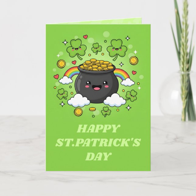 Cartão Pot O’ Happiness St. Patrick’s Day Card (Frente)