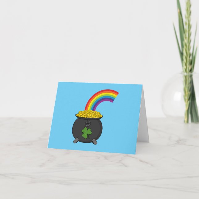 Cartão Pote de Ouro Arco-íris Desenho Animado (Frente)
