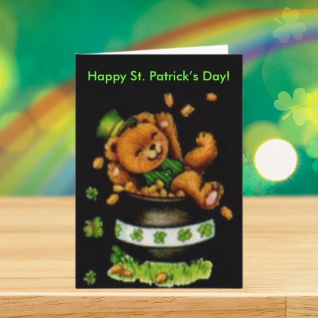 Cartão Pote de vinheta do Dia de São Patrício do urso (Vintage Pot of Bear St Patrick's Day Card)