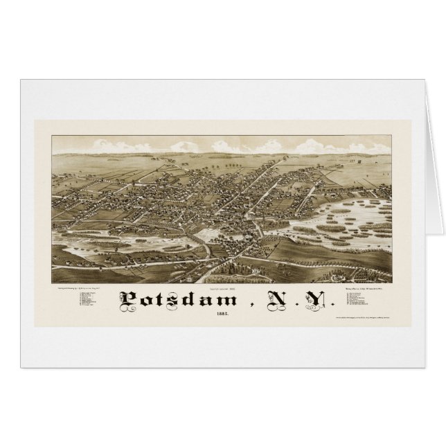 Cartão Potsdam, mapa panorâmico de NY - 1885 (Frente Horizontal)