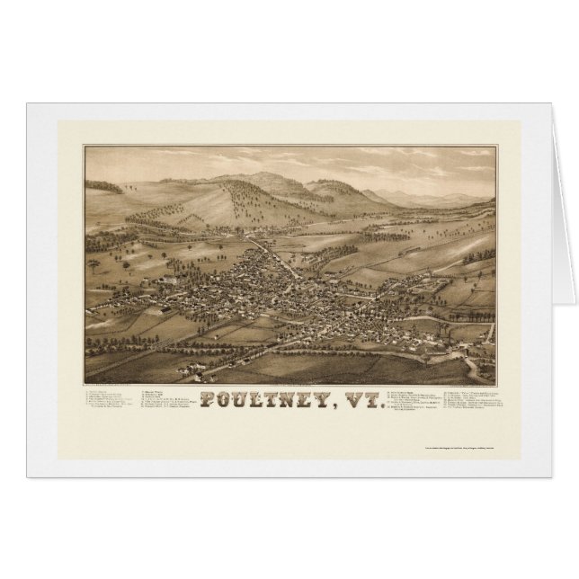 Cartão Poultney, mapa panorâmico do VT - 1886 (Frente Horizontal)