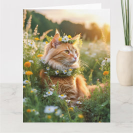 Cartão Prachtige rode kater versierd met bloemetjes