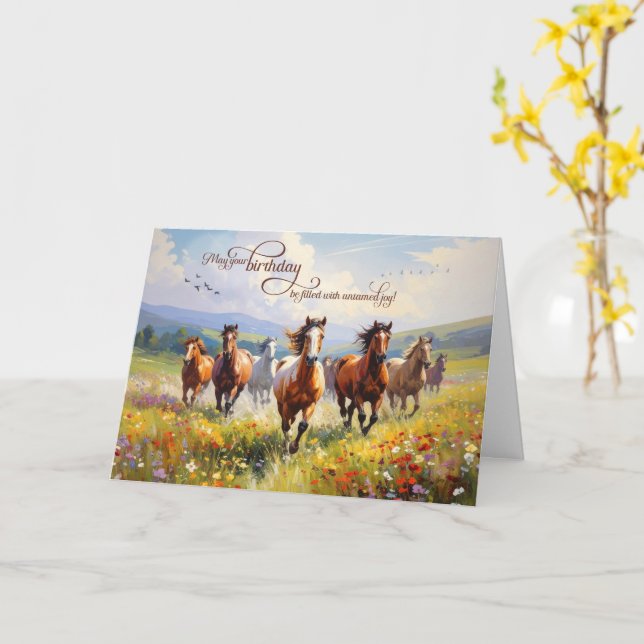 Cartão Prado de Flores Silvestres Cavalos Selvagens de An (Flor Amarela)