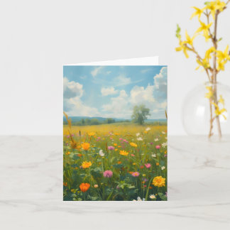 Cartão Prado Vibrante de Flores Silvestres em Estilo de P