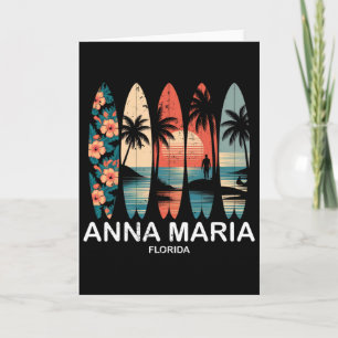 Cartão Praia Anna Maria Flórida Prancha de Surfe Retro 