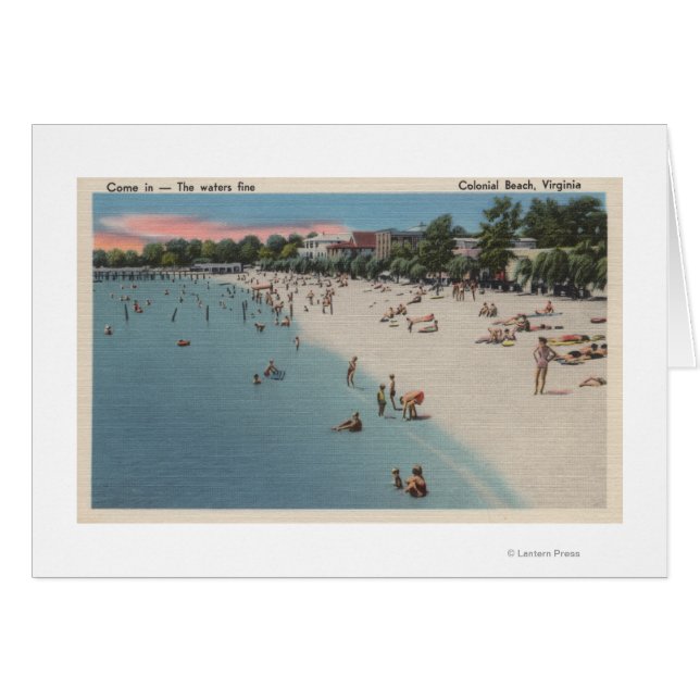 Cartão Praia Colonial, VA - Cena de Nadação e Banho do So (Frente Horizontal)