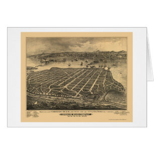 Cartão Praia de Coronado, mapa panorâmico de CA - 1880s