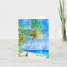 Cartão Praia de Ilha Tropical Palmeira Velero Obrigado