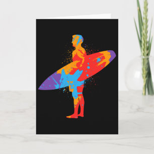 Cartão Praia de Surf Colorida Prancha de Surf Garotos Hom