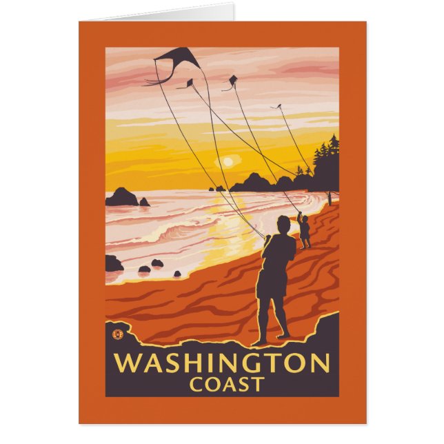 Cartão Praia e Kites - Costa de Washington (Frente)