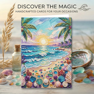 Cartão Praia e Vidro do Mar Impasto   Feliz Aniversário d