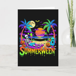 Cartão Praia Fantasma Esqueleto Summerween Engraçado Assu
