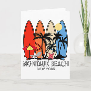 Cartão Praia Montauk Nova York Retro Surfboard Vintage