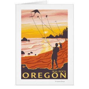 Cartão Praia & papagaios - rocha do selo, Oregon