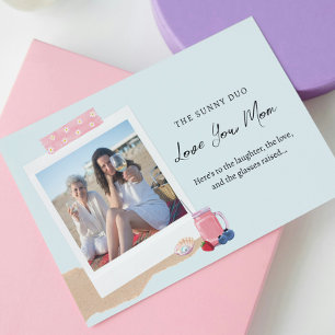 Cartão Praia Pastel Rosa Azul Filha Foto Dia das Mães