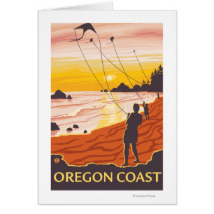Cartão Praia & poster de viagens de KitesCoastVintage
