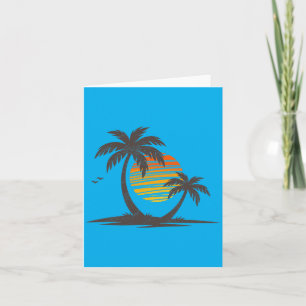 Cartão Praia Retro Palmeiras Pôr do Sol Divertido Férias 