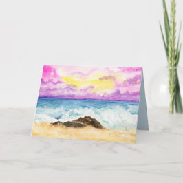 Cartão Praia Sunset De Aquarela Com Ondas De Cruzamento