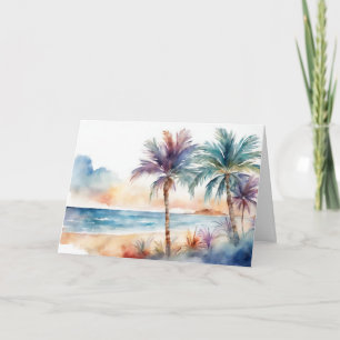Cartão Praia Tropical Aquarela, Palmeiras