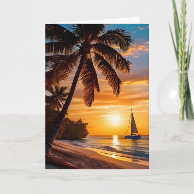 Cartão Praia tropical no Dia de os pais Sunset (Frente)