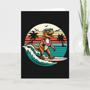 Cartão Prancha de surf de dinossauro engraçado praia verã