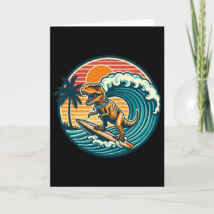 Cartão Prancha de Surf de Dinossauro Engraçado Praia Verã