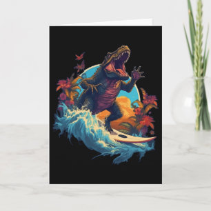 Cartão Prancha de Surf de Dinossauro Praia Surfista Dinos