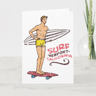 Cartão Prancha de Surf Vintage Retro Newport Beach Surf d