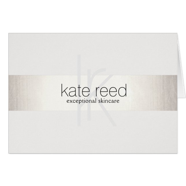 Cartão Prata Branca de FAUX Moderna, Monograma, Elegante (Frente horizontal)