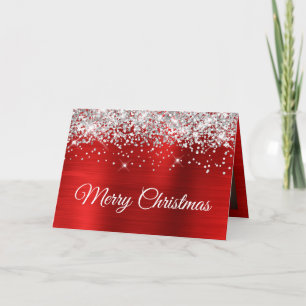 Cartão Prata Brilho Vermelho Feliz Natal Família Foto