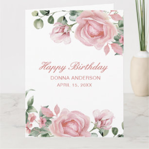 Cartão Prato de festa de aniversário de rosa floral rosa