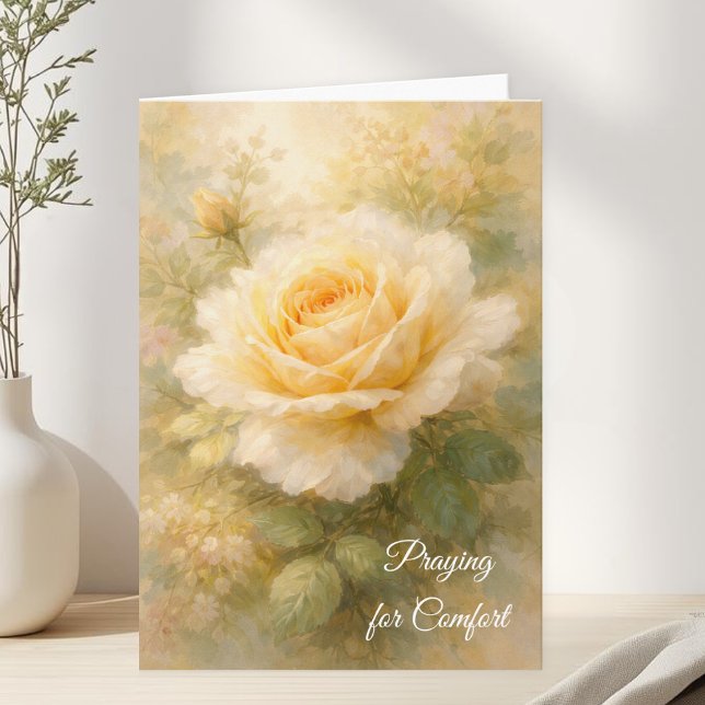 Cartão Praying for Comfort Christian Yellow Rose Sympathy (Criador carregado)