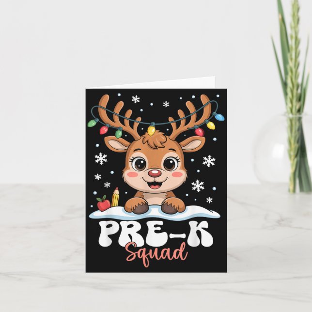 Cartão Pre-k Squad Reindeer Christmas Lights Cute Winter  (Frente)