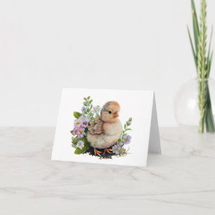 Cartão Precioso Pintinho de Aquarela com VAZIO Flores