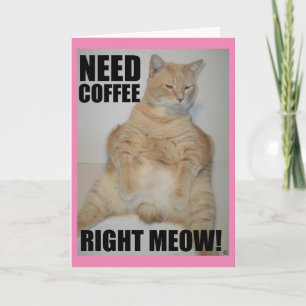 Cartão PRECISO DE CAFÉ AGORA! Gato Manx Sentado Engraçado