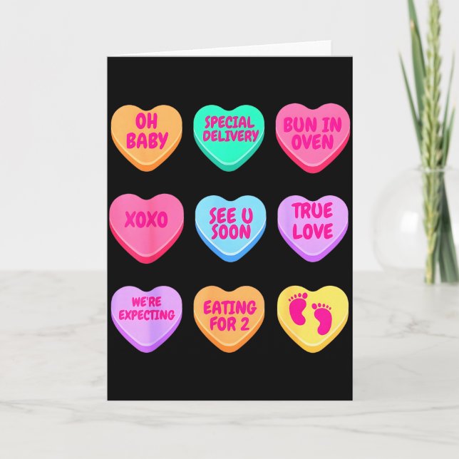Cartão Pregnancy Announcement Hearts Candy Valentines Bab (Frente)