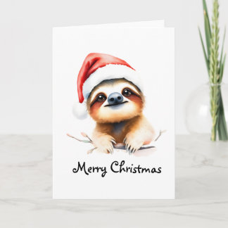 Cartão Preguiça Fofa Usando Chapéu de Papai Noel