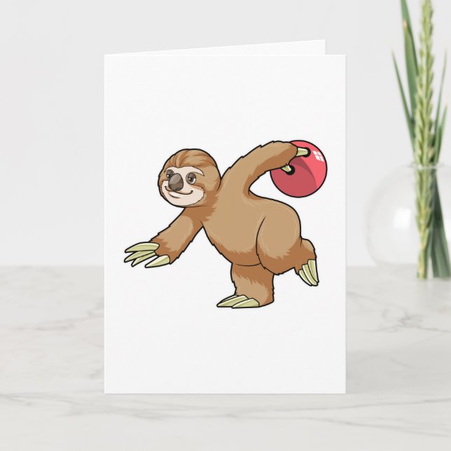 Cartão Preguiça no boliche com bola de boliche (Frente)