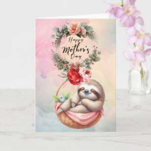 Cartão Preguiça para o Dia das Mães com flores
