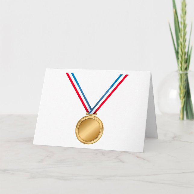 Cartão Prêmio Medalha de Ouro com Fita Azul Vermelho Bran (Criador carregado)
