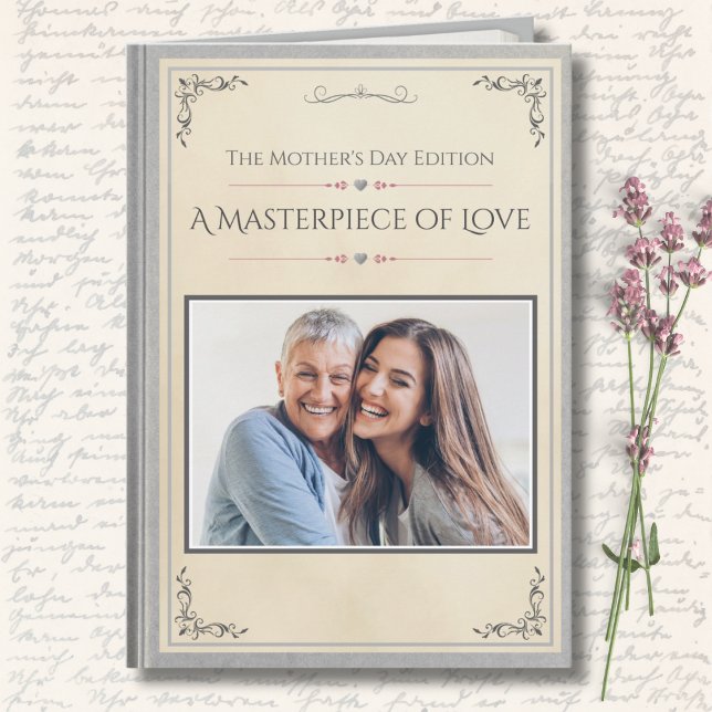 Cartão Premium do Dia das Mães Conto de Luxo Moder (Premium Silver Mother's Day Card with Custom Photo | Modern Storybook Heirloom Keepsake for Mom)